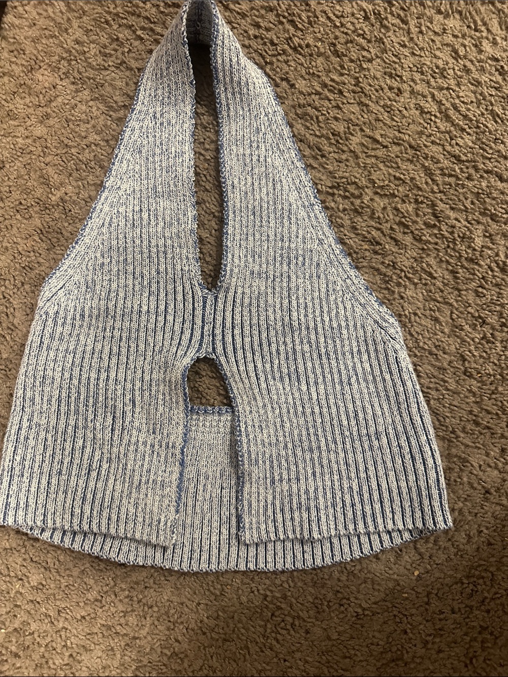 Ribbed Halter Knit Crop Top in Heathered Blue